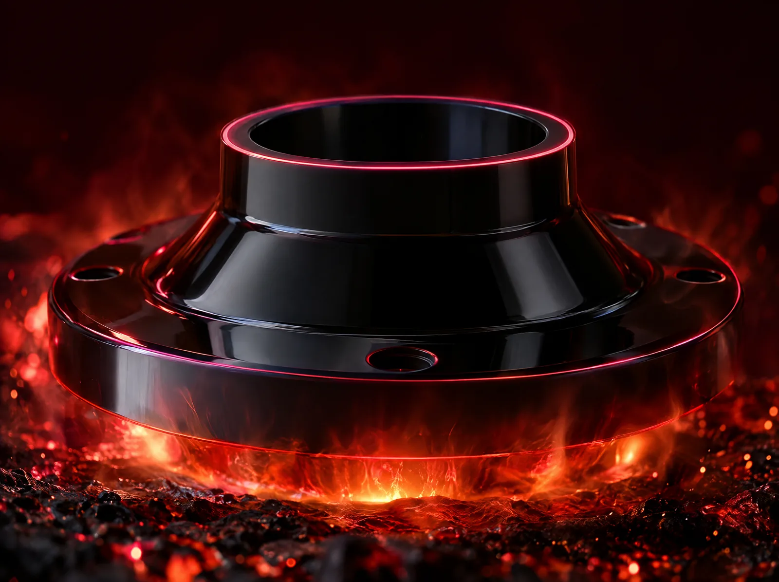 Coated metal part glowing under high heat
