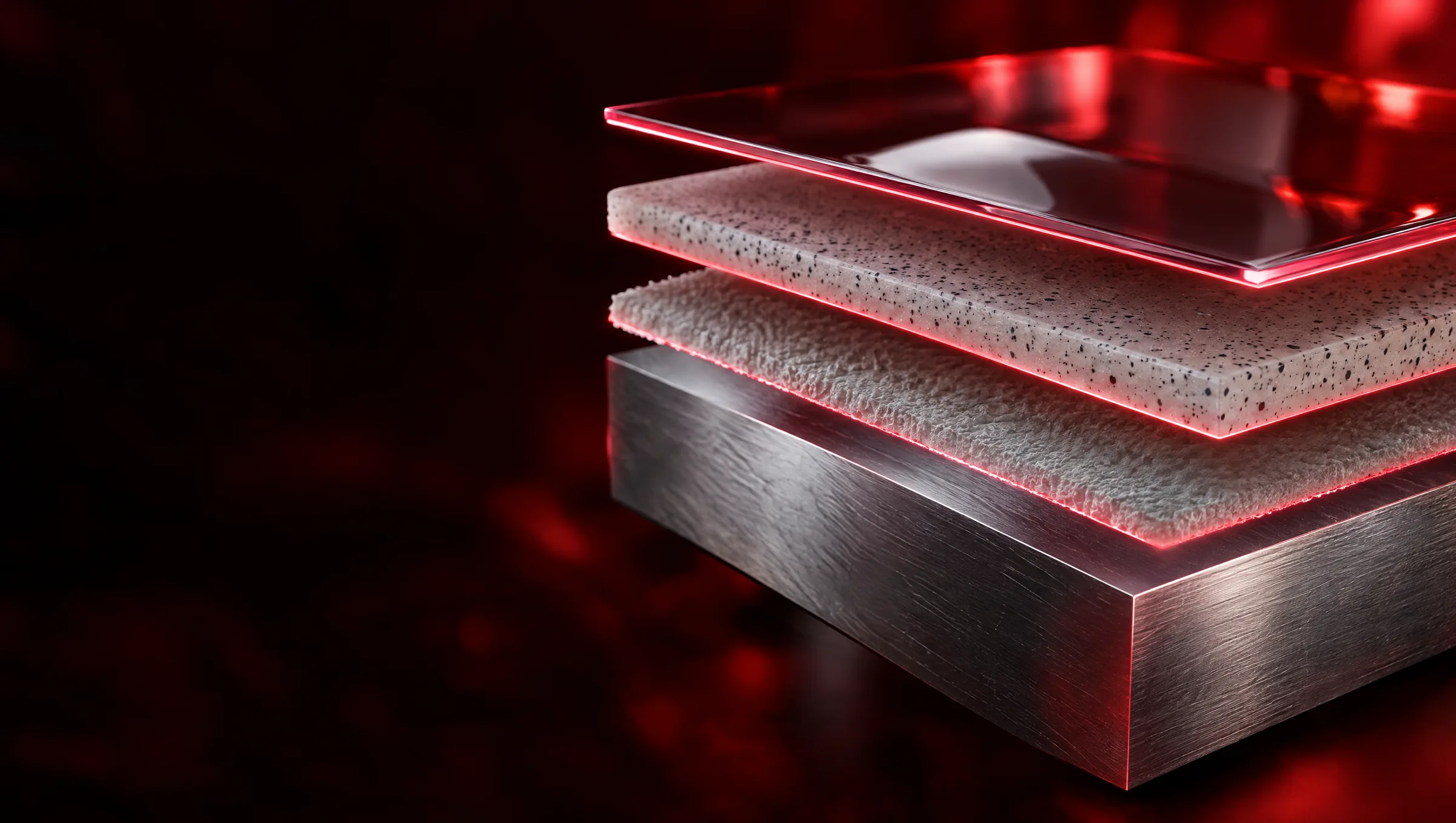 Cross-section of a layered nano ceramic coating on a substrate